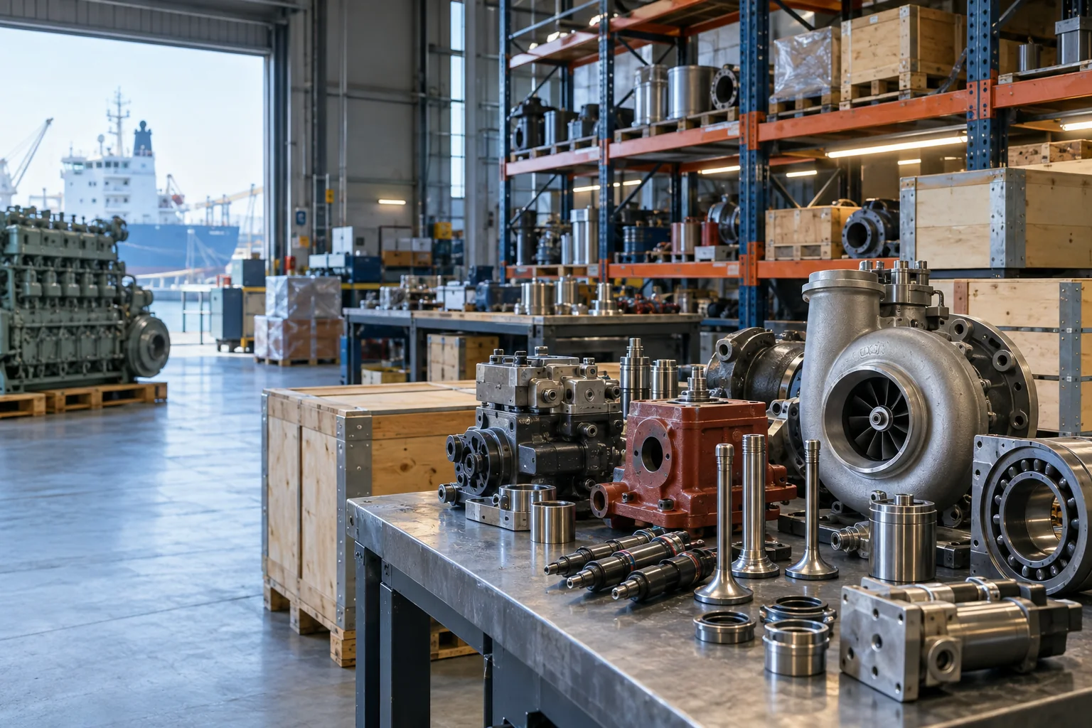 Organized warehouse of marine engine and machinery spare parts